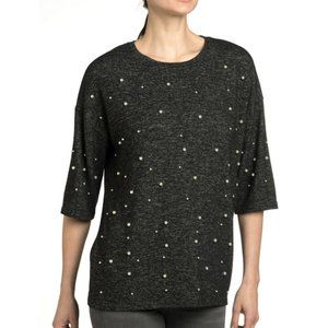 NWT Chelsea & Theodore Womens Faux Pearl Embellished Knit Sweater Gray LARGE
